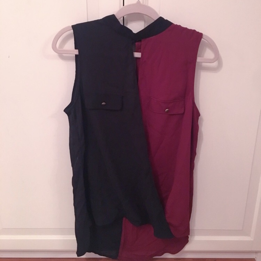 Sleeveless two toned top, button detail&open back